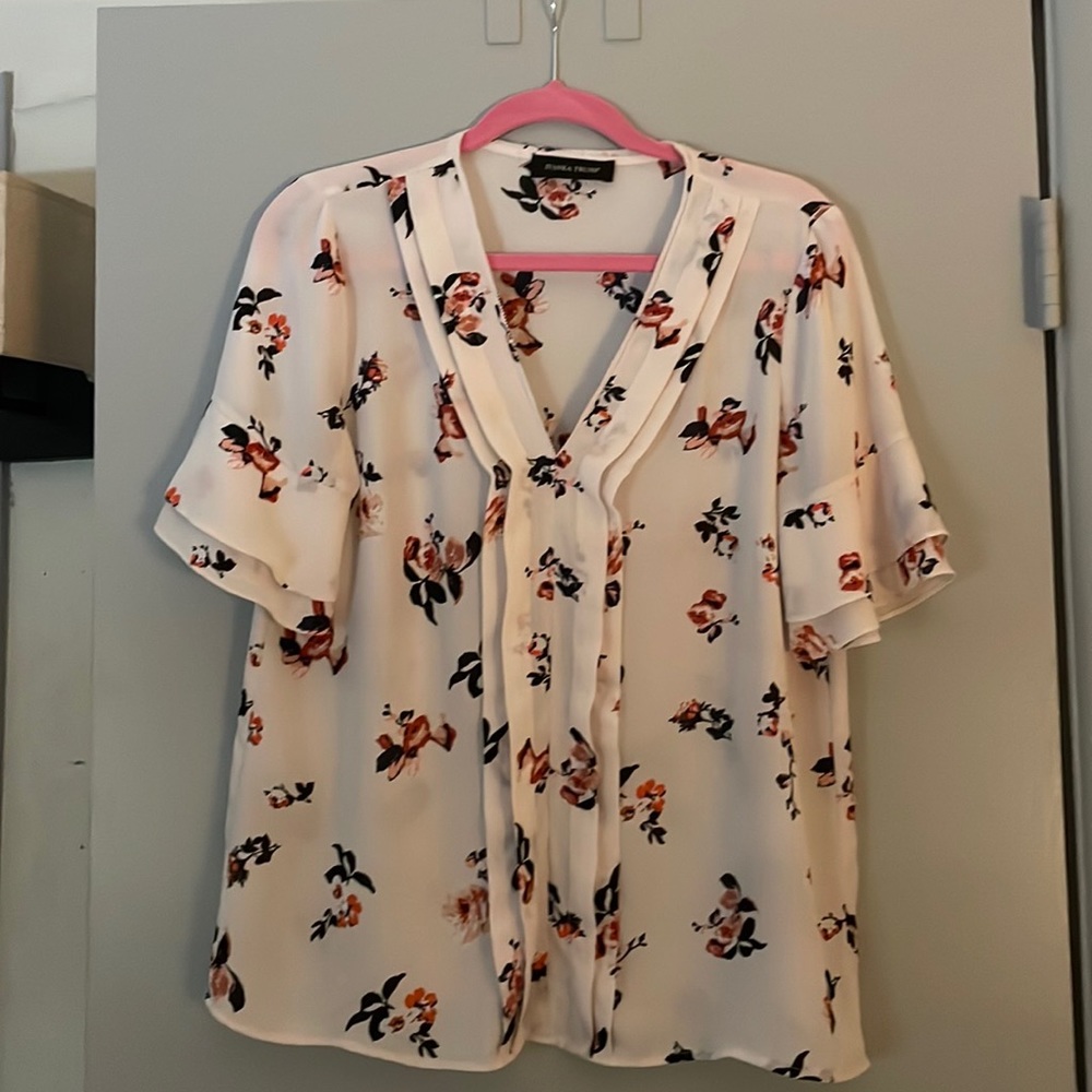 Ivanka Trump White Flower Print Short Sleeve Top